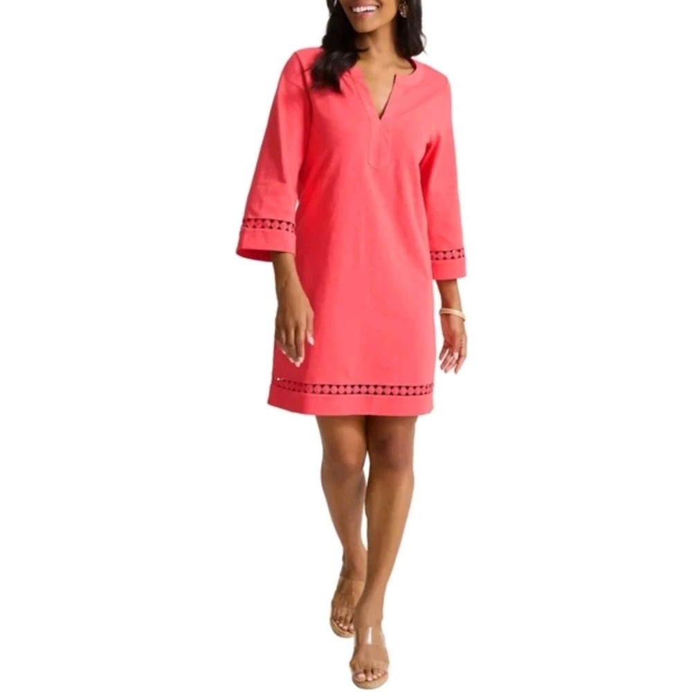 Tommy Bahama Sunset Harbor Dress Melon Berry Coral Pink Crochet Lace Tunic L